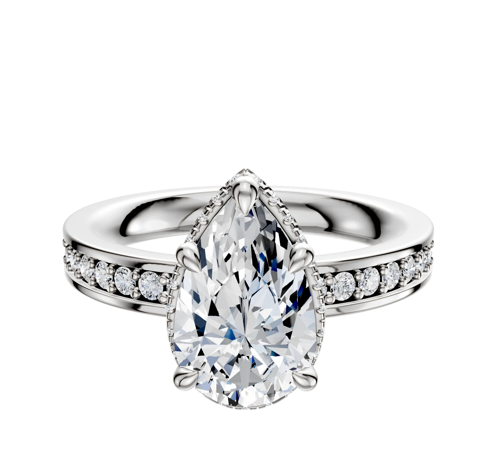 18K White Gold 4 Prong Collar Classic Flat 1-Row-Pave 2.5mm Engagement Ring sold by Promise By Effy