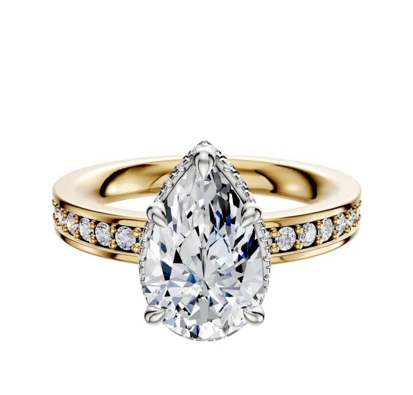 14K Two Tone 4 Prong Collar Classic Flat 1-Row-Pave 2.5mm Engagement Ring sold by Promise By Effy