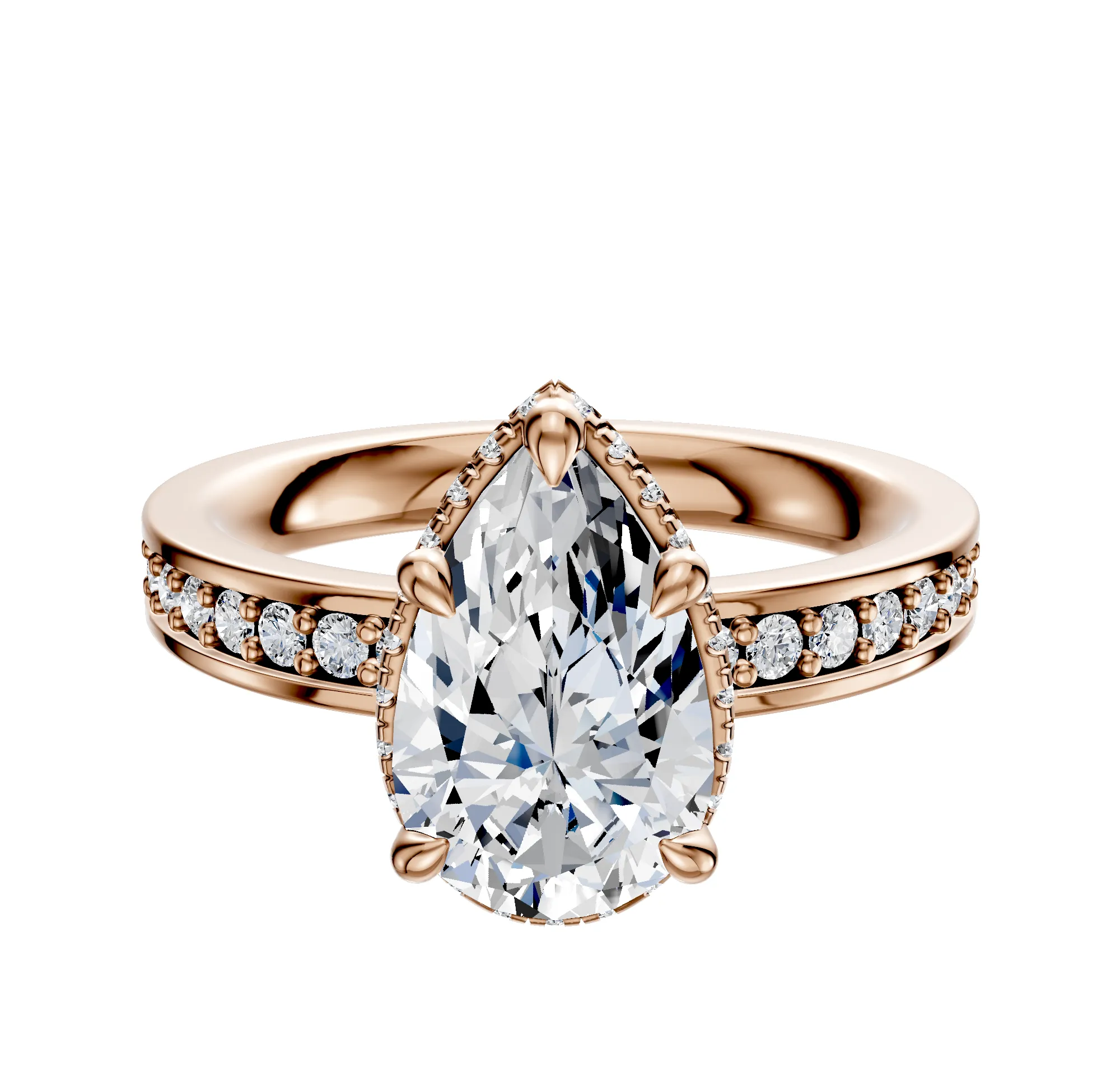 14K Rose Gold 4 Prong Collar Classic Flat 1-Row-Pave 2.5mm Engagement Ring sold by Promise By Effy