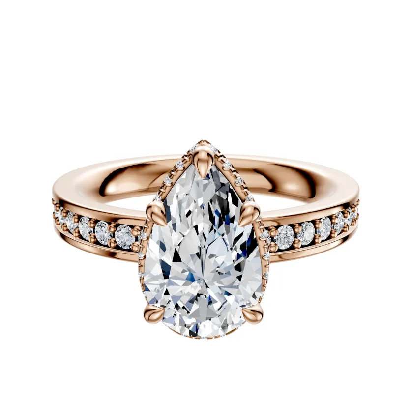 18K Rose Gold 4 Prong Collar Classic Flat 1-Row-Pave 2.5mm Engagement Ring sold by Promise By Effy