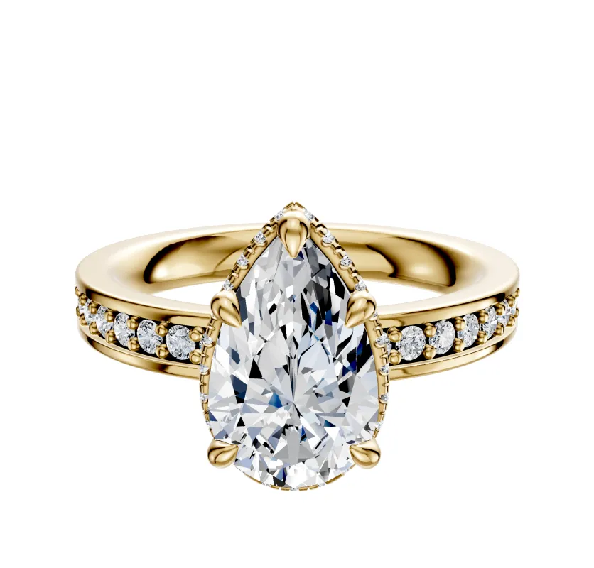 18K Yellow Gold 4 Prong Collar Classic Flat 1-Row-Pave 2.5mm Engagement Ring sold by Promise By Effy