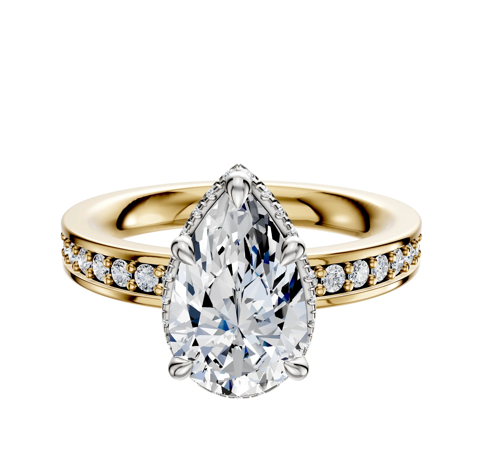 18K Two Tone 4 Prong Collar Classic Flat 1-Row-Pave 2.5mm Engagement Ring sold by Promise By Effy