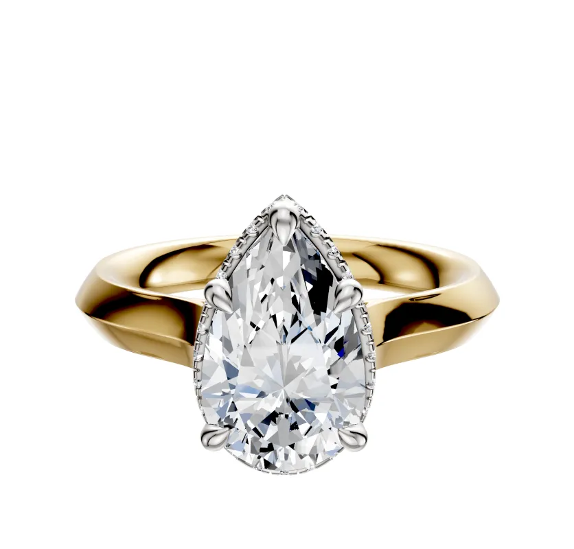 14K Two Tone 4 Prong Collar Cathedral Knife Edge 3.0mm Engagement Ring sold by Promise By Effy