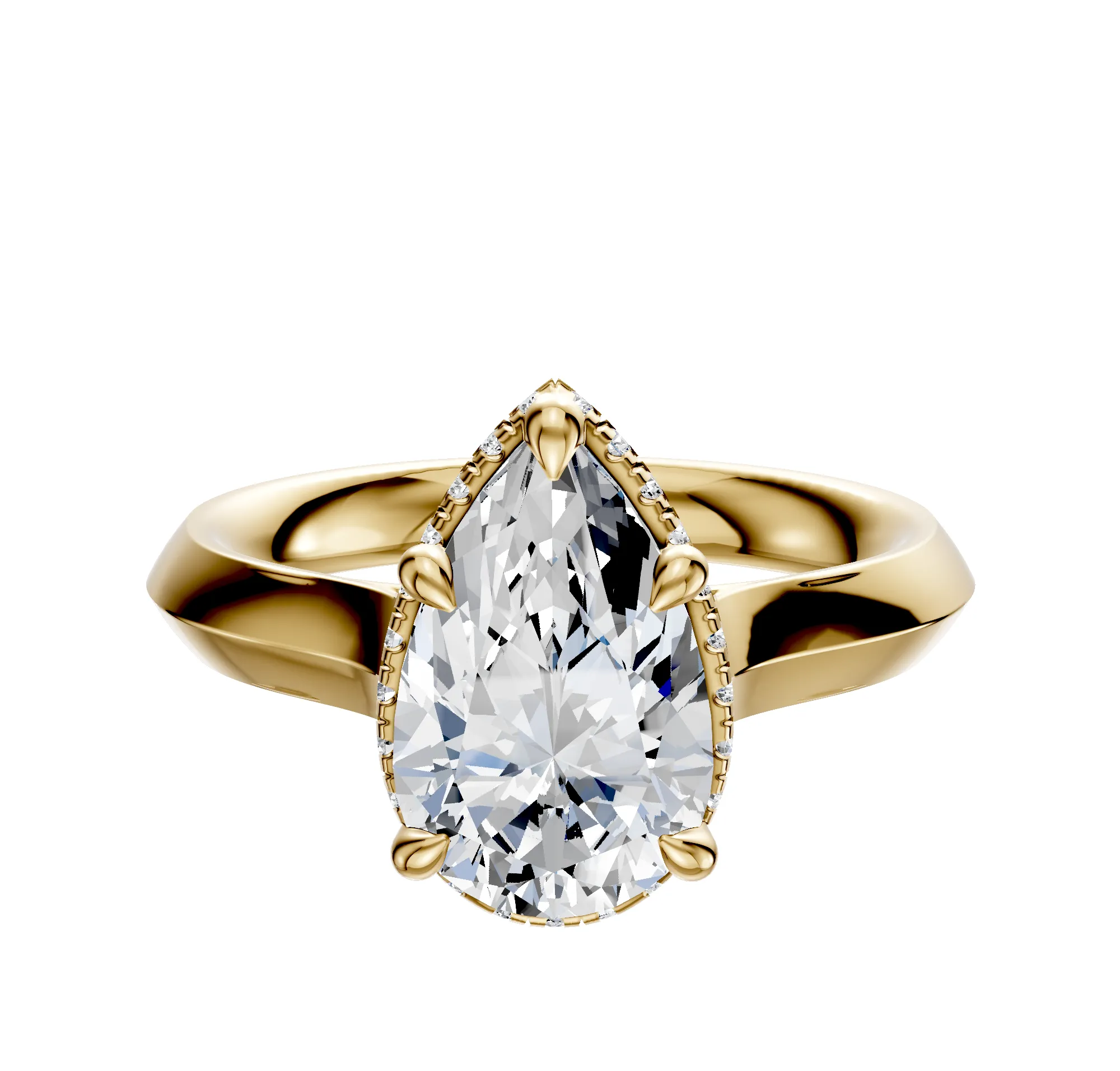 18K Yellow Gold 4 Prong Collar Cathedral Knife Edge 3.0mm Engagement Ring sold by Promise By Effy