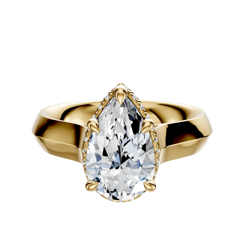 14K Yellow Gold 4 Prong Collar Cathedral Knife Edge 4.0mm Engagement Ring sold by Promise By Effy