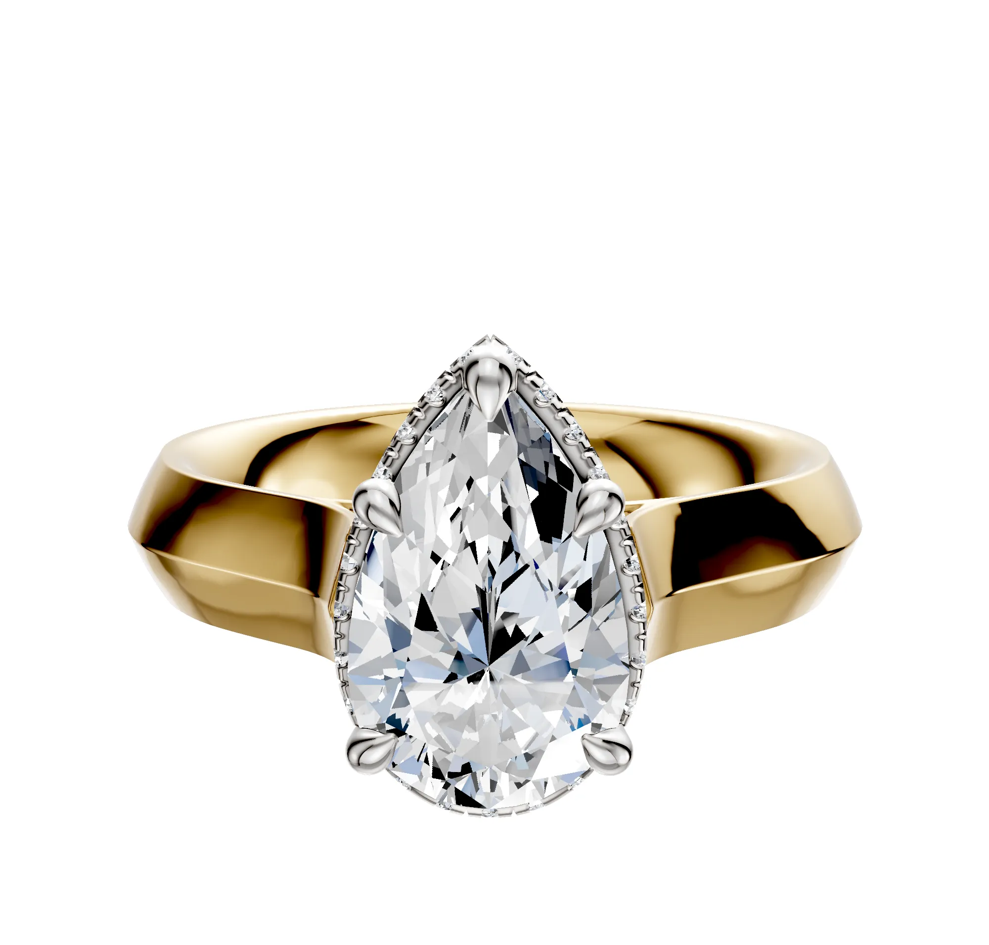 14K Two Tone 4 Prong Collar Cathedral Knife Edge 4.0mm Engagement Ring sold by Promise By Effy