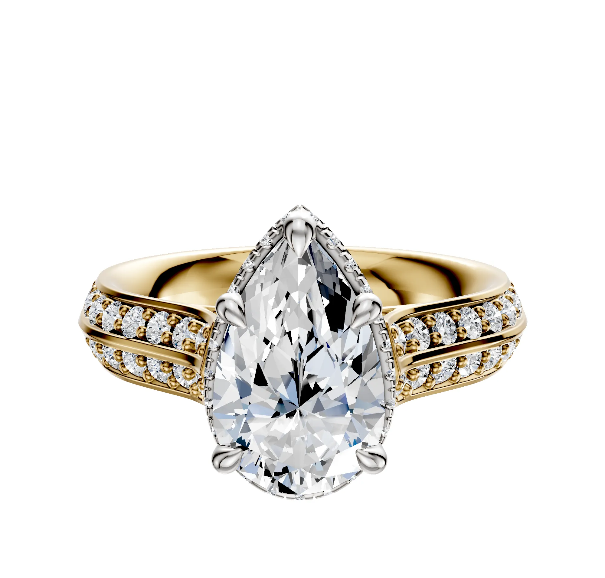 18K Two Tone 4 Prong Collar Cathedral Knife Edge 1-Row-Pave 2.5mm Engagement Ring sold by Promise By Effy