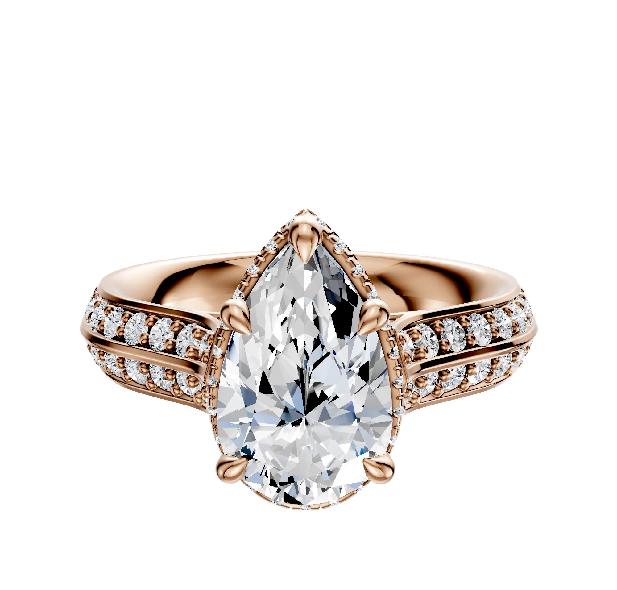 18K Rose Gold 4 Prong Collar Cathedral Knife Edge 1-Row-Pave 2.5mm Engagement Ring sold by Promise By Effy