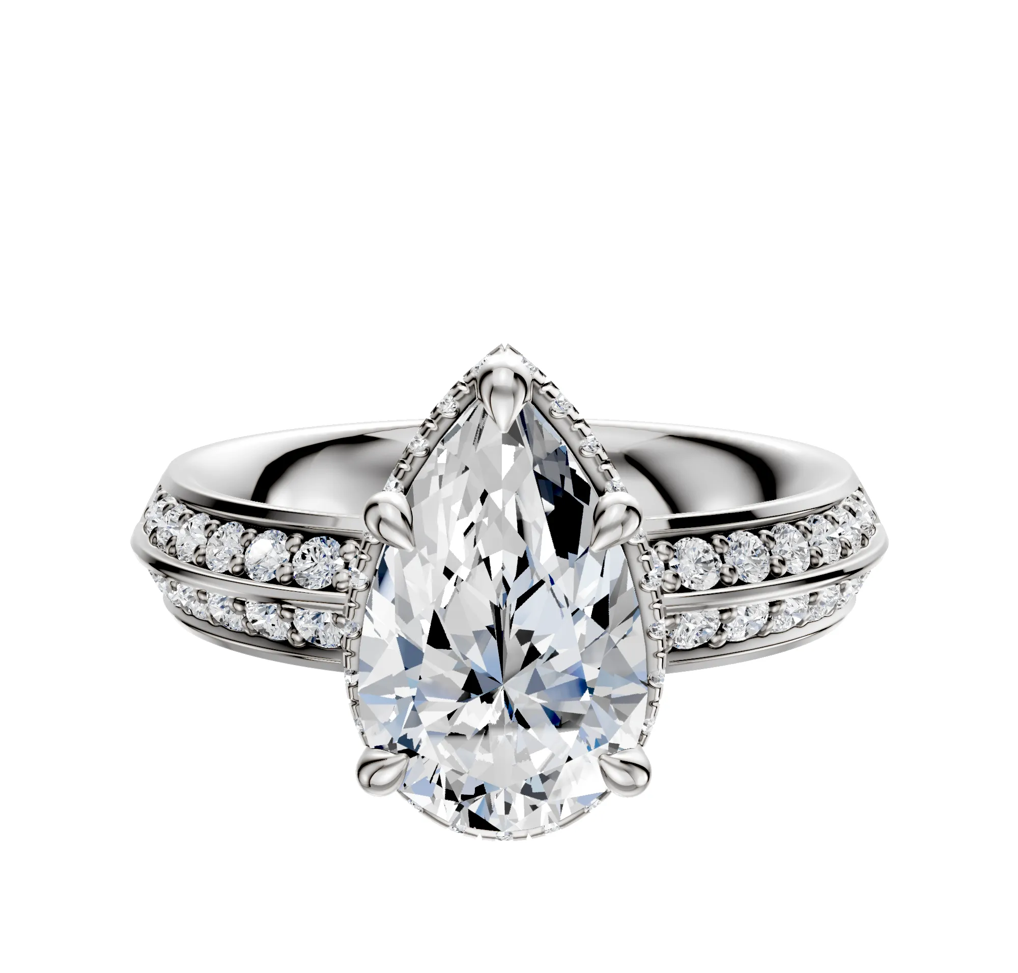 14K White Gold 4 Prong Collar Classic Knife Edge 1-Row-Pave 2.5mm Engagement Ring sold by Promise By Effy