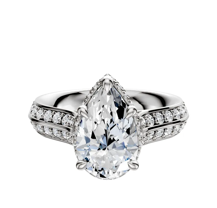 Platinum 4 Prong Collar Cathedral Knife Edge 1-Row-Pave 2.5mm Engagement Ring sold by Promise By Effy