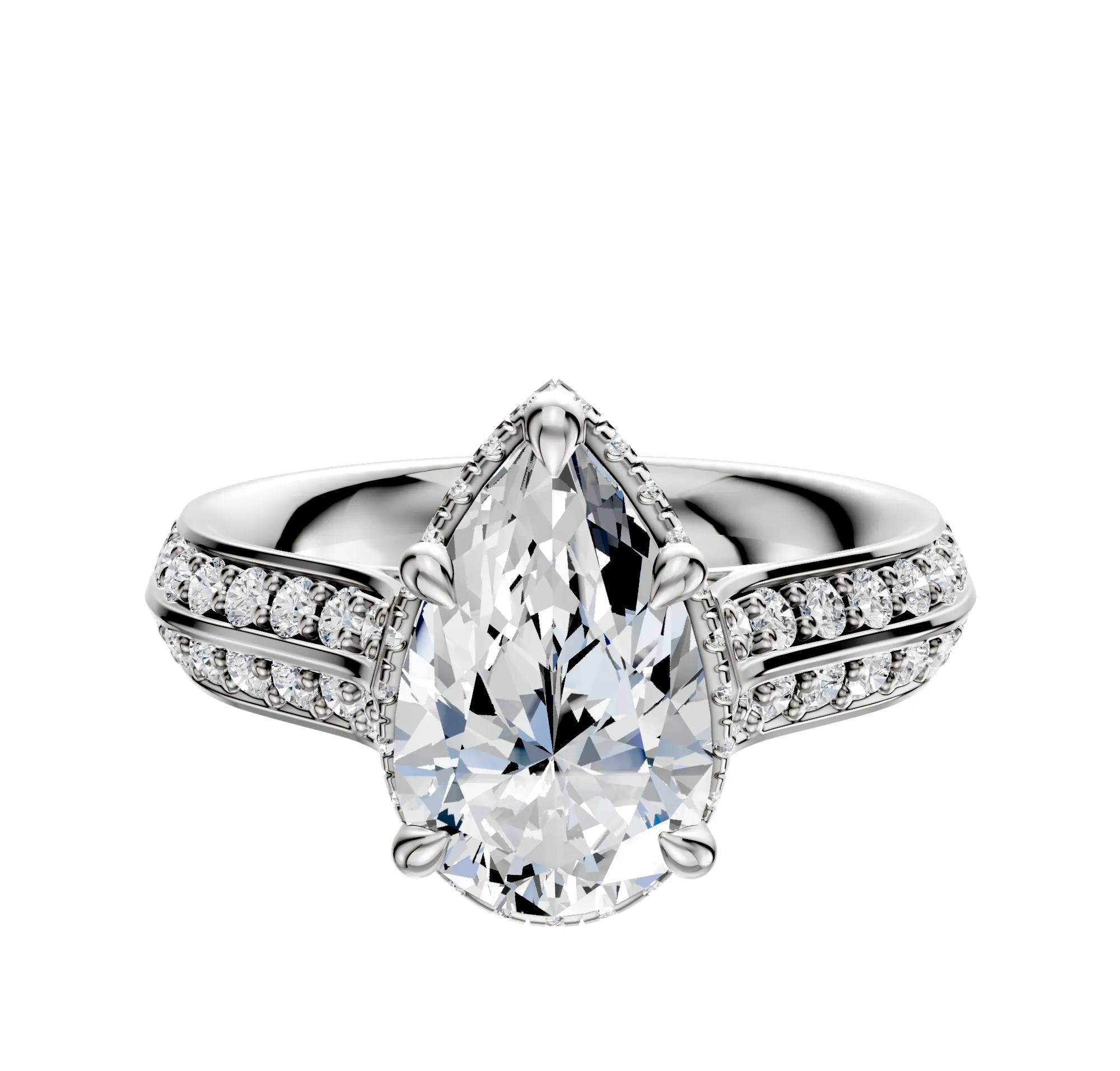 Platinum 4 Prong Collar Cathedral Knife Edge 1-Row-Pave 2.5mm Engagement Ring sold by Promise By Effy