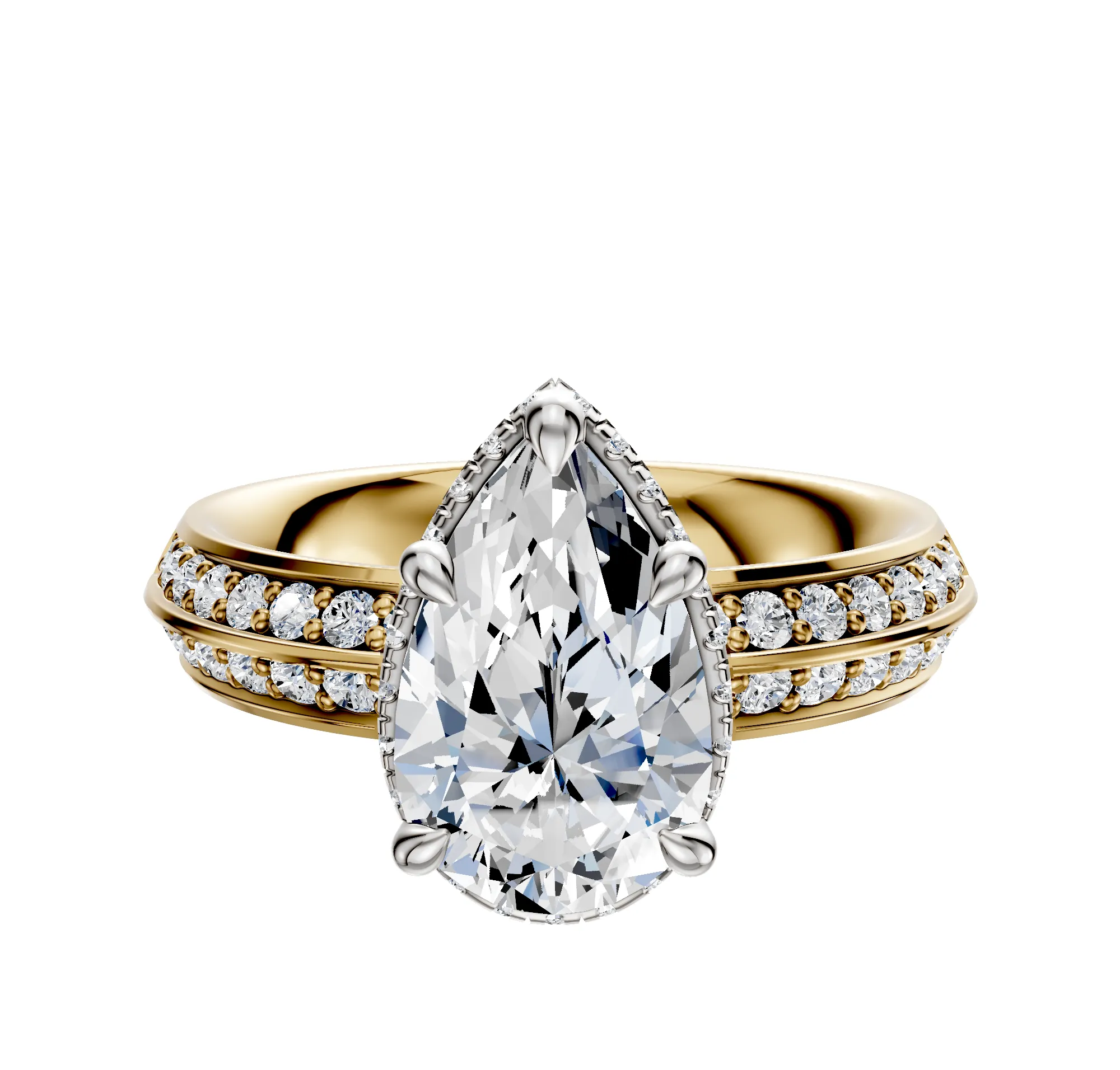 14K Two Tone 4 Prong Collar Classic Knife Edge 1-Row-Pave 2.5mm Engagement Ring sold by Promise By Effy