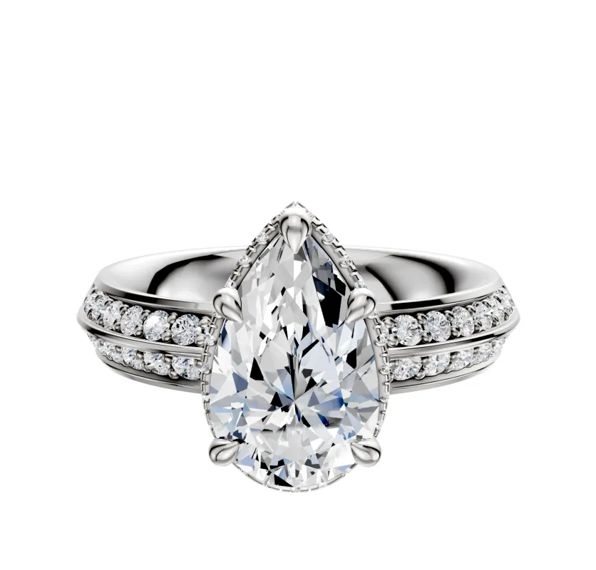 18K White Gold 4 Prong Collar Classic Knife Edge 1-Row-Pave 2.5mm Engagement Ring sold by Promise By Effy