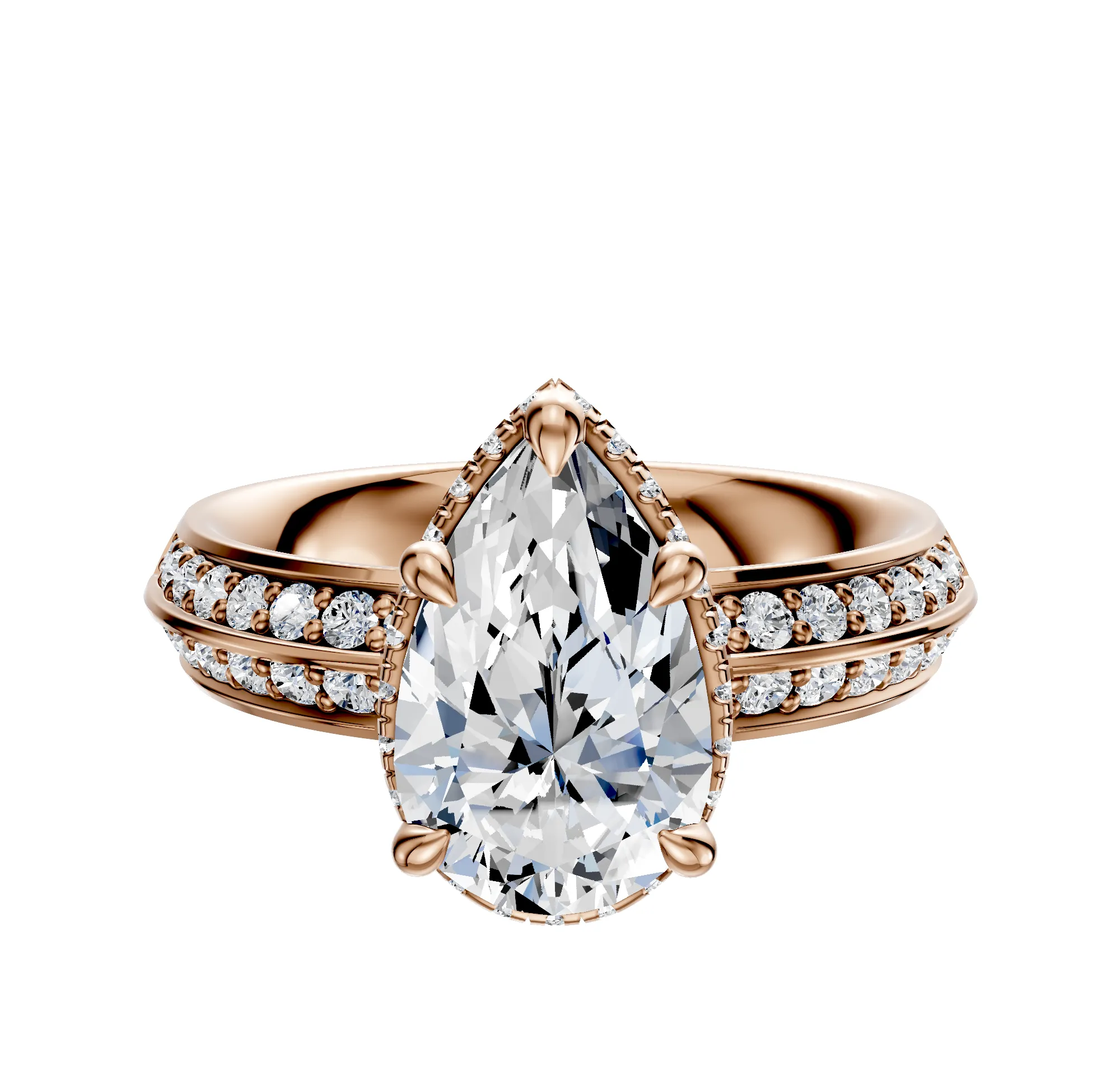 18K Rose Gold 4 Prong Collar Classic Knife Edge 1-Row-Pave 2.5mm Engagement Ring sold by Promise By Effy