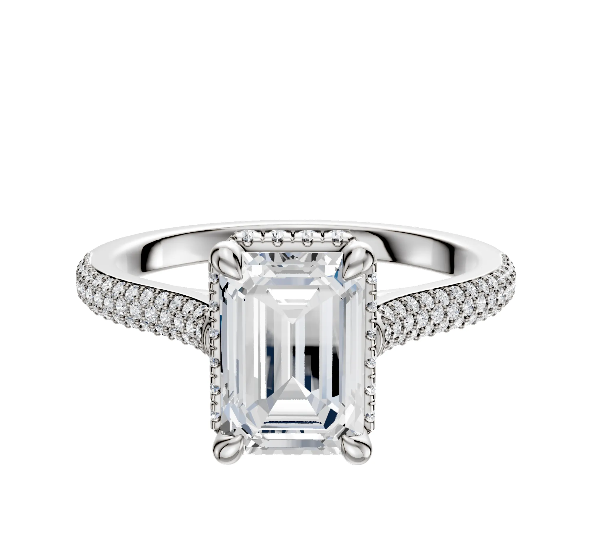 14K White Gold 4 Prong Collar Cathedral Dome 3-Row-Pave 2.0mm Engagement Ring sold by Promise By Effy