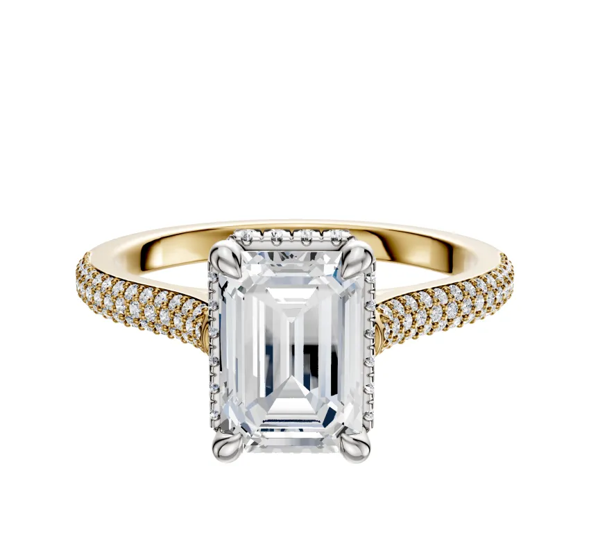 14K Two Tone 4 Prong Collar Cathedral Dome 3-Row-Pave 2.0mm Engagement Ring sold by Promise By Effy