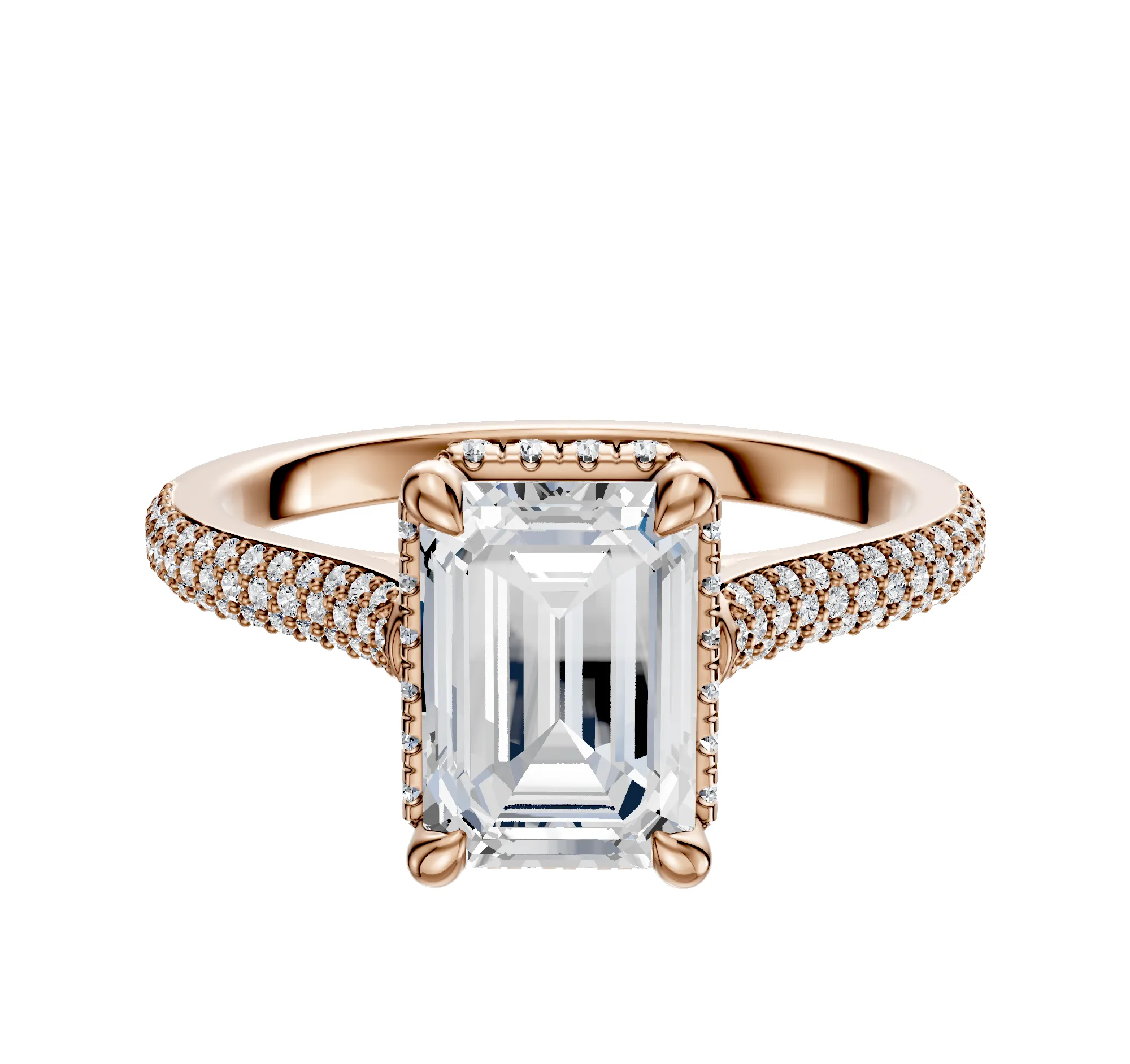 18K Rose Gold 4 Prong Collar Cathedral Dome 3-Row-Pave 2.0mm Engagement Ring sold by Promise By Effy