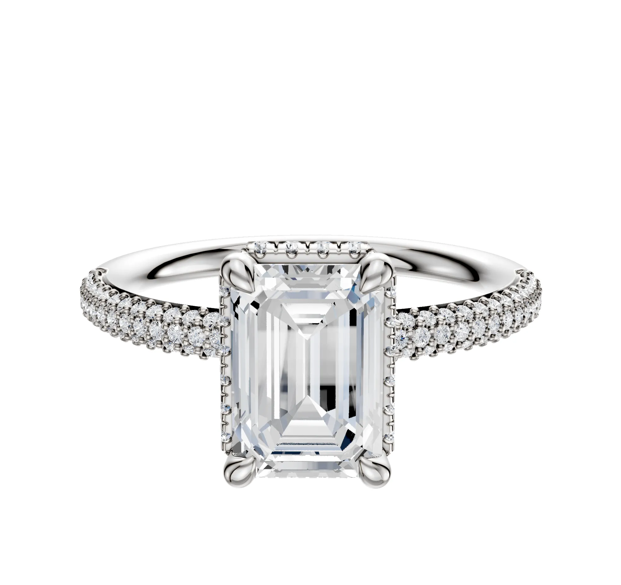 14K White Gold 4 Prong Collar Classic Dome 3-Row-Pave 2.0mm Engagement Ring sold by Promise By Effy