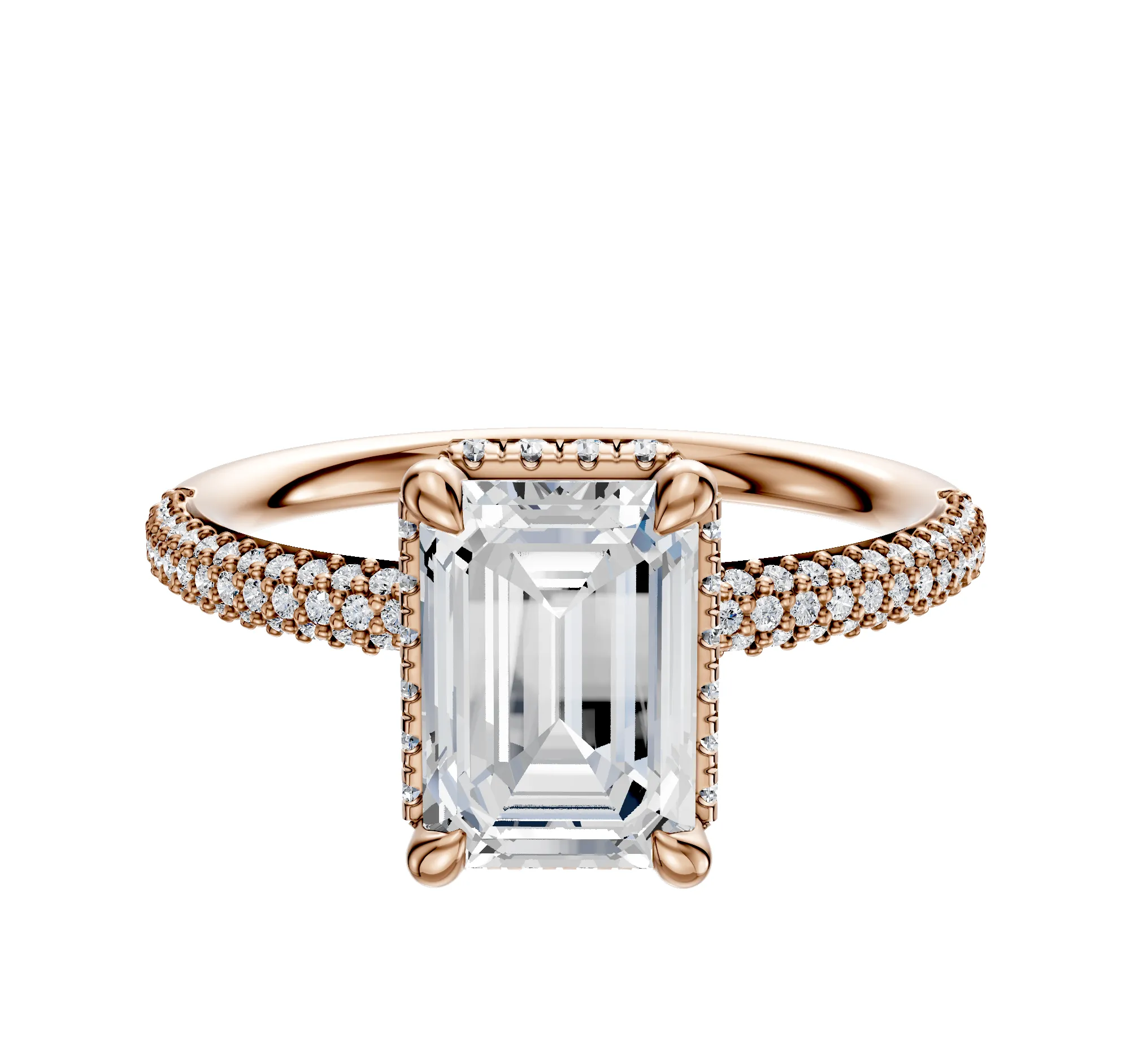 18K Rose Gold 4 Prong Collar Classic Dome 3-Row-Pave 2.0mm Engagement Ring sold by Promise By Effy