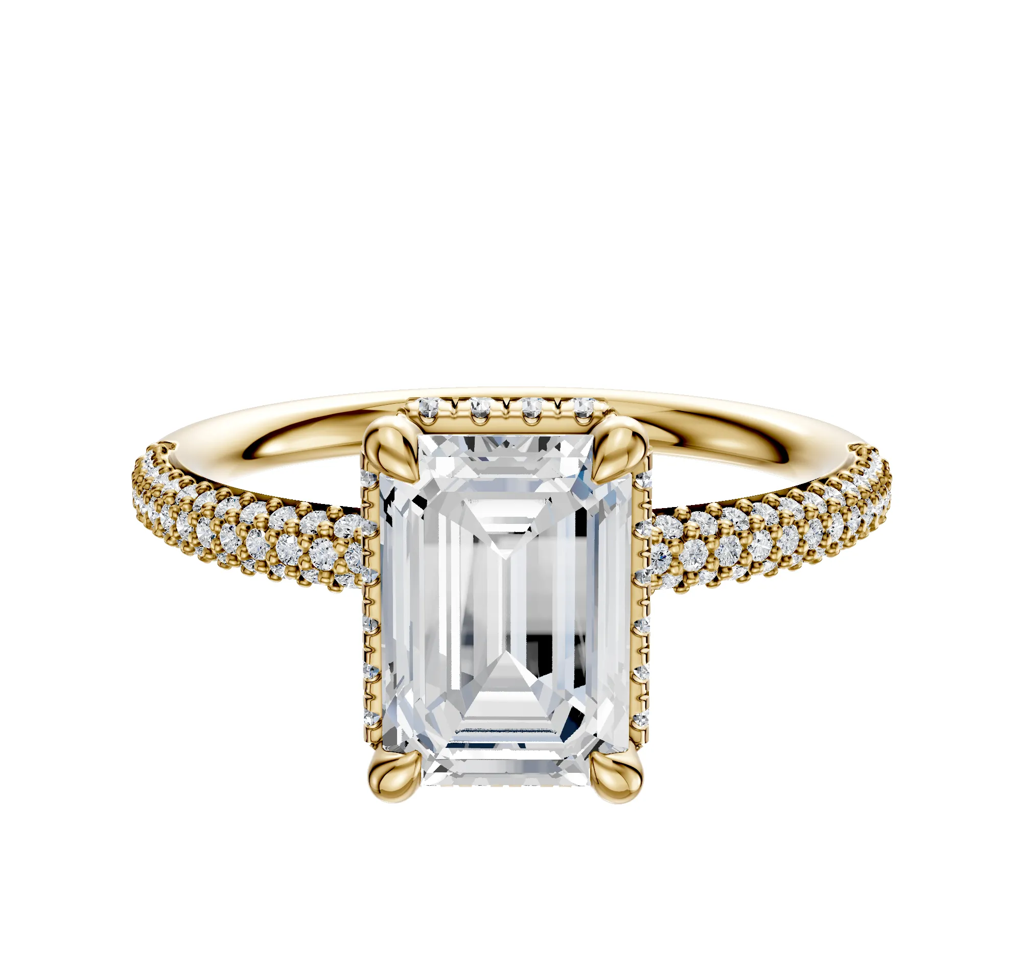 18K Yellow Gold 4 Prong Collar Classic Dome 3-Row-Pave 2.0mm Engagement Ring sold by Promise By Effy