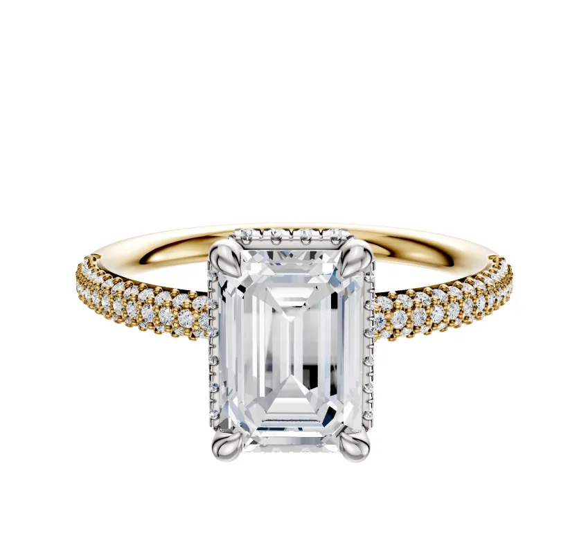 18K Two Tone 4 Prong Collar Classic Dome 3-Row-Pave 2.0mm Engagement Ring sold by Promise By Effy