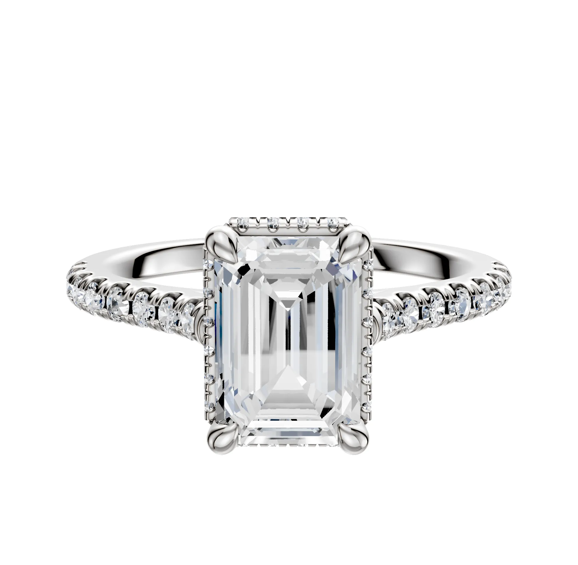 14K White Gold 4 Prong Collar Cathedral Dome 1-Row-Pave 2.5mm Engagement Ring sold by Promise By Effy