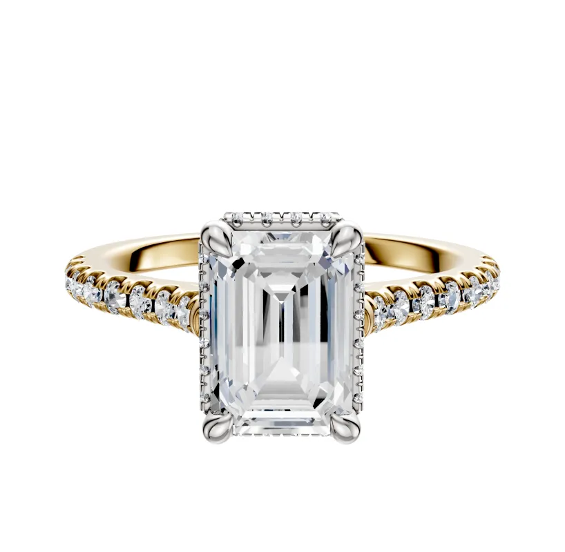 14K Two Tone 4 Prong Collar Cathedral Dome 1-Row-Pave 2.5mm Engagement Ring sold by Promise By Effy