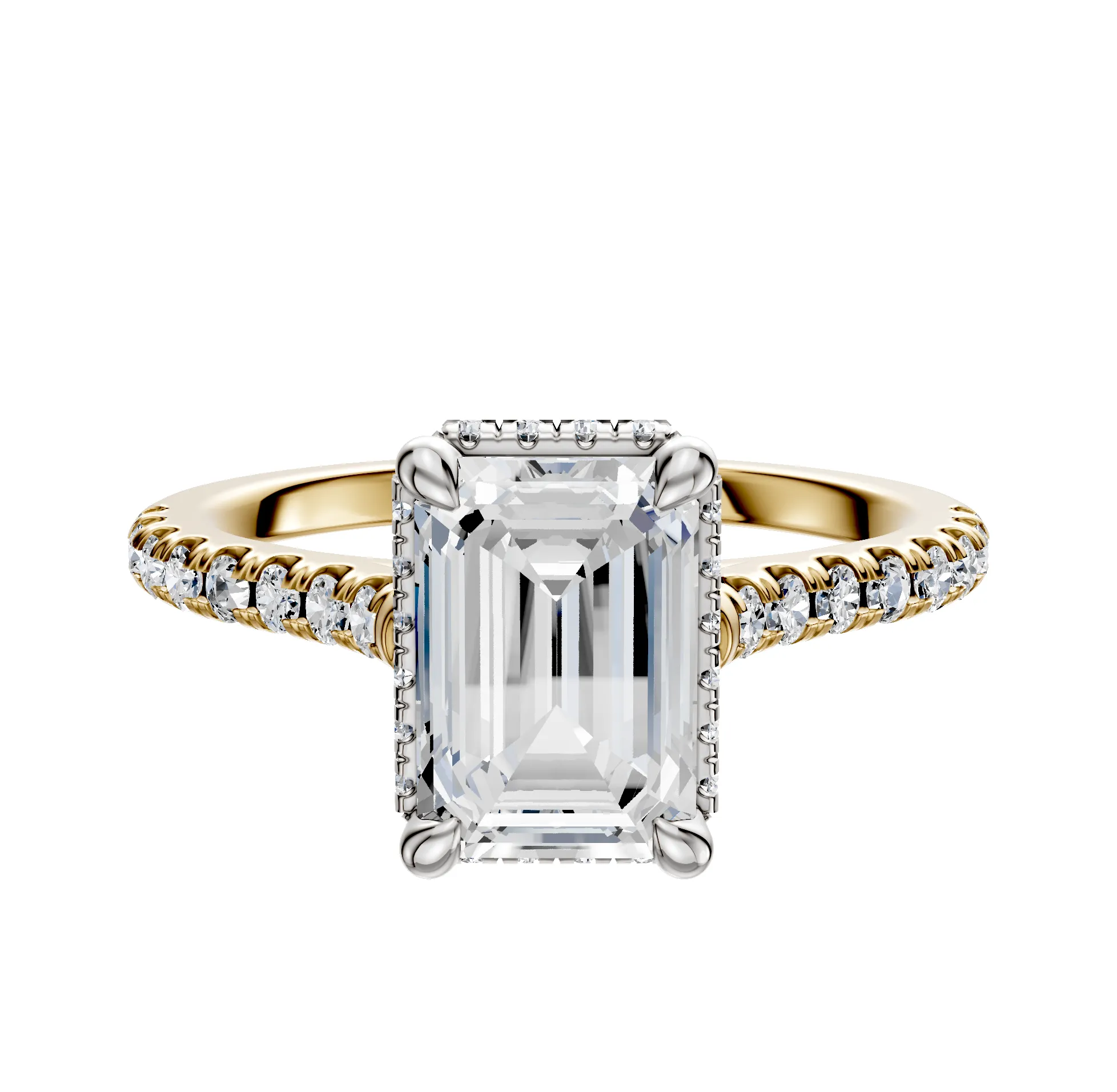 18K Two Tone 4 Prong Collar Cathedral Dome 1-Row-Pave 2.5mm Engagement Ring sold by Promise By Effy