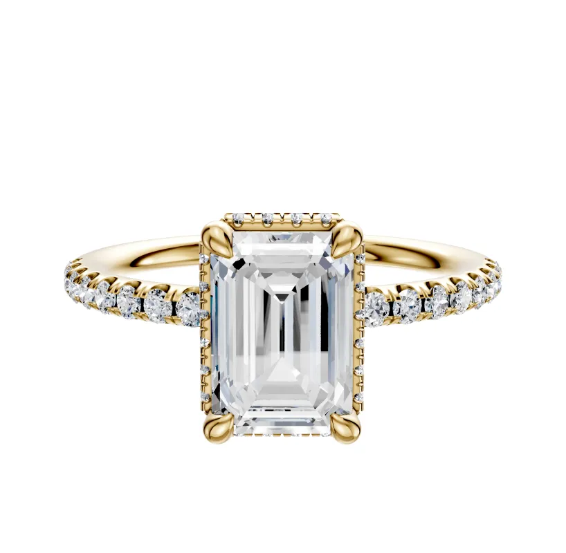 18K Yellow Gold 4 Prong Collar Classic Dome 1-Row-Pave 2.5mm Engagement Ring sold by Promise By Effy