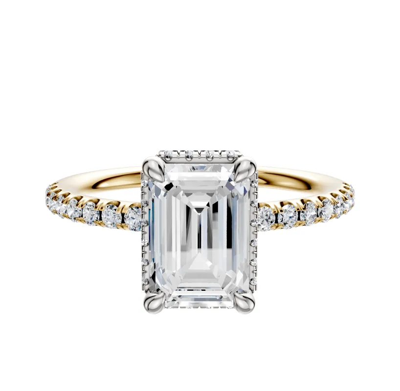 18K Two Tone 4 Prong Collar Classic Dome 1-Row-Pave 2.5mm Engagement Ring sold by Promise By Effy