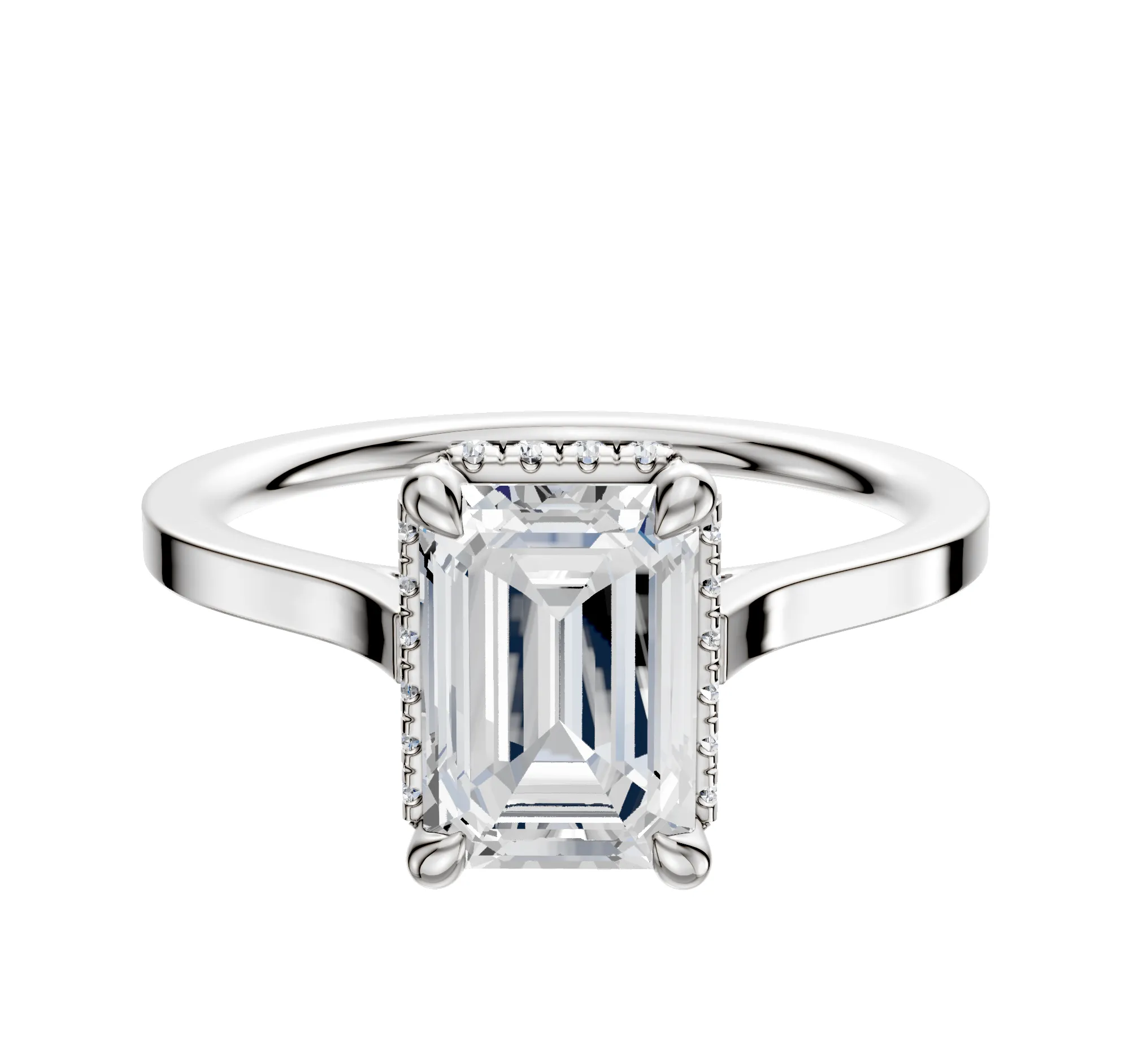 14K White Gold 4 Prong Collar Cathedral Flat 1.5mm Engagement Ring sold by Promise By Effy