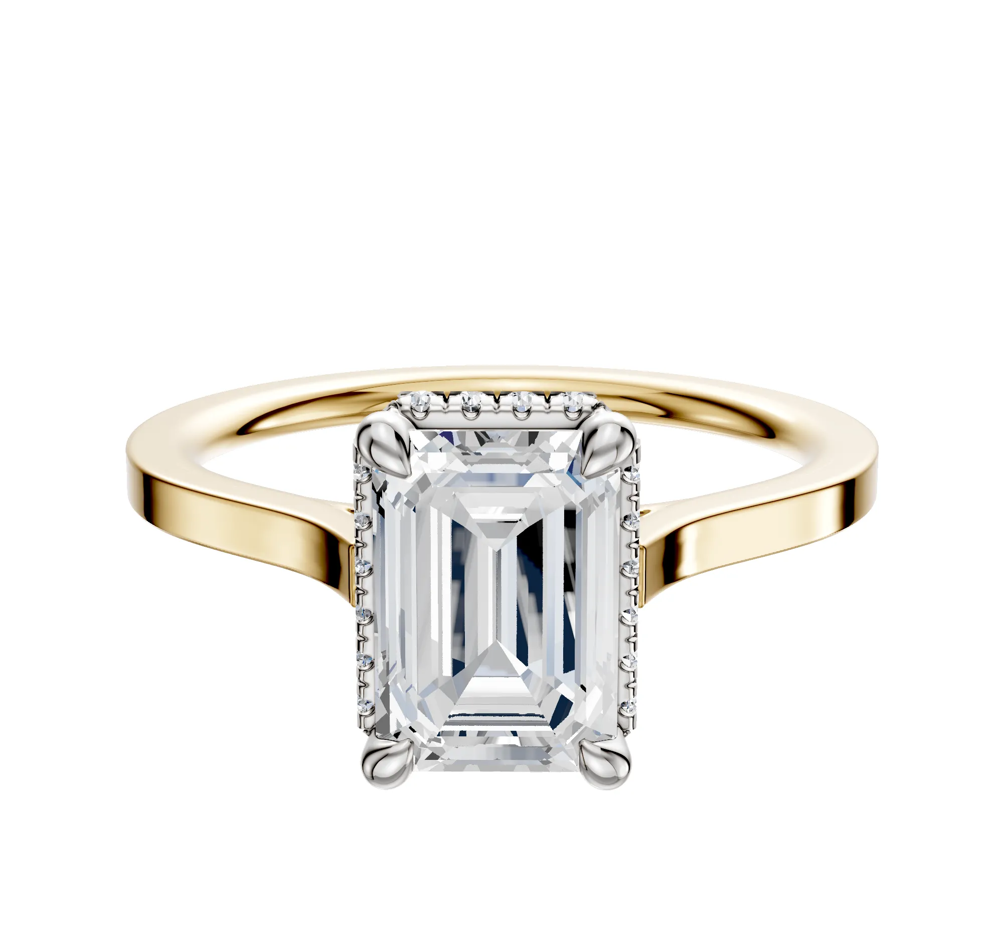 14K Two Tone 4 Prong Collar Cathedral Flat 1.5mm Engagement Ring sold by Promise By Effy