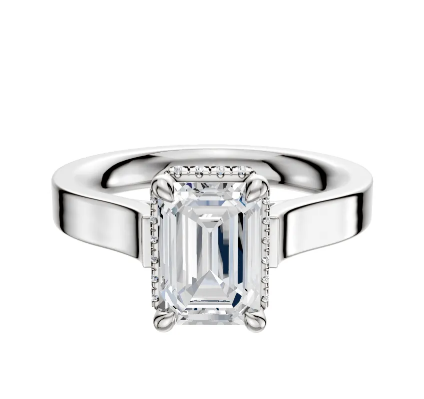 14K White Gold 4 Prong Collar Cathedral Flat 3.0mm Engagement Ring sold by Promise By Effy