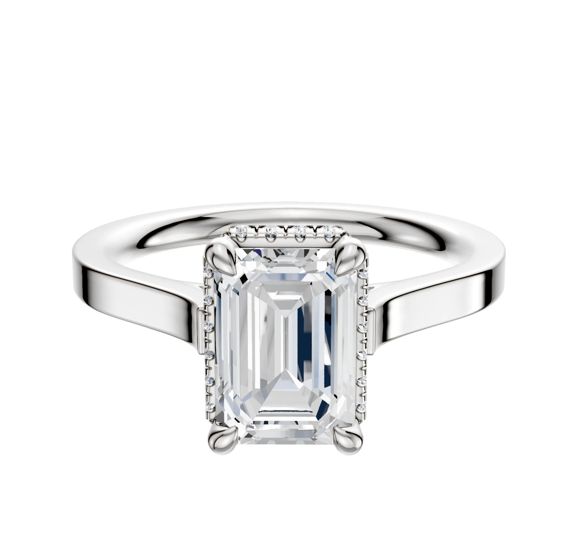 Platinum 4 Prong Collar Cathedral Flat 2.0mm Engagement Ring sold by Promise By Effy