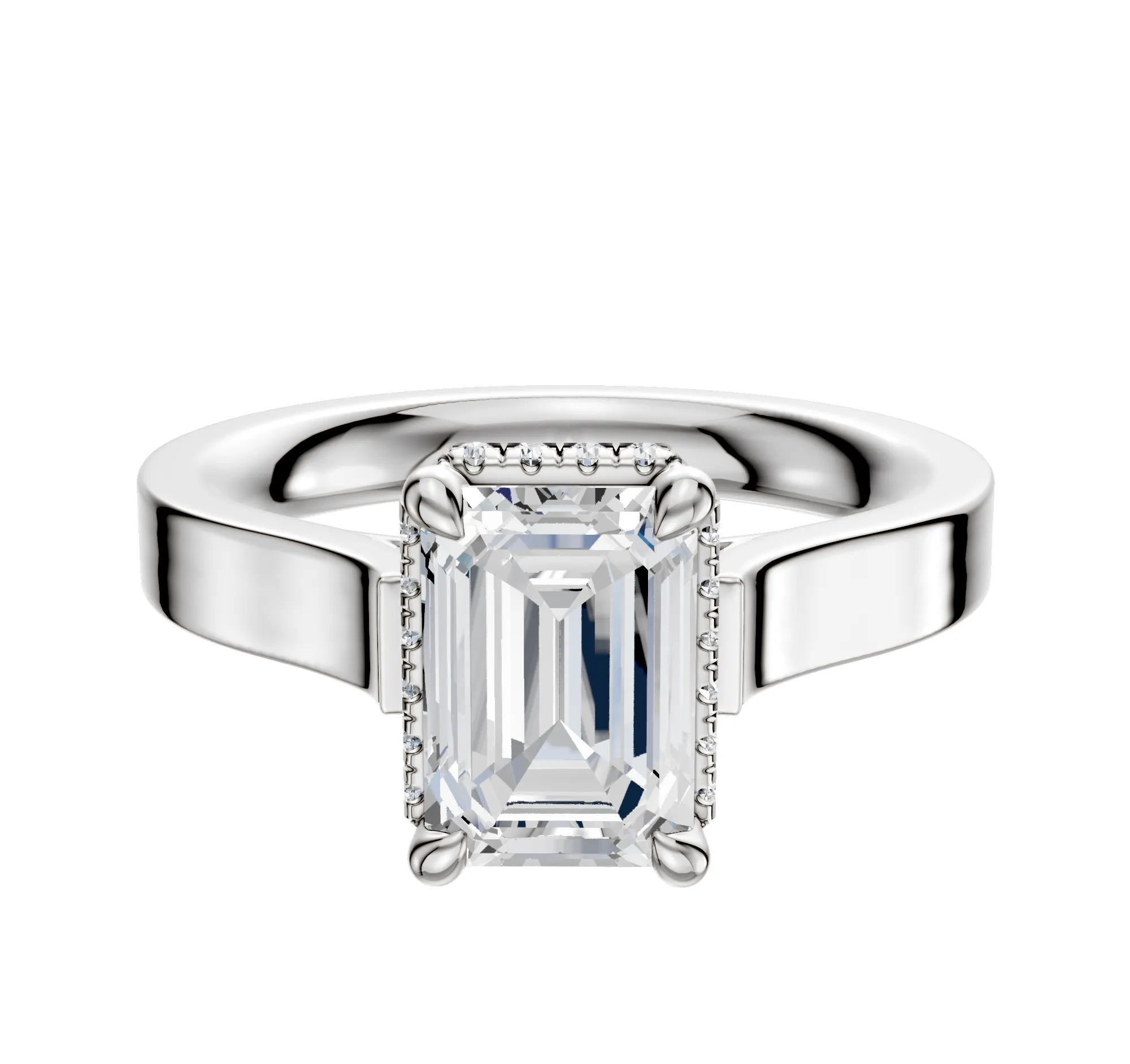 18K White Gold 4 Prong Collar Cathedral Flat 3.0mm Engagement Ring sold by Promise By Effy