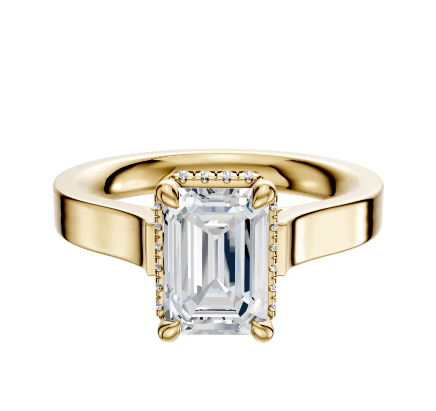 18K Yellow Gold 4 Prong Collar Cathedral Flat 3.0mm Engagement Ring sold by Promise By Effy