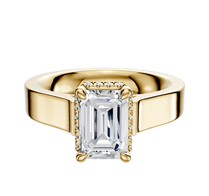 14K Yellow Gold 4 Prong Collar Cathedral Flat 4.0mm Engagement Ring sold by Promise By Effy