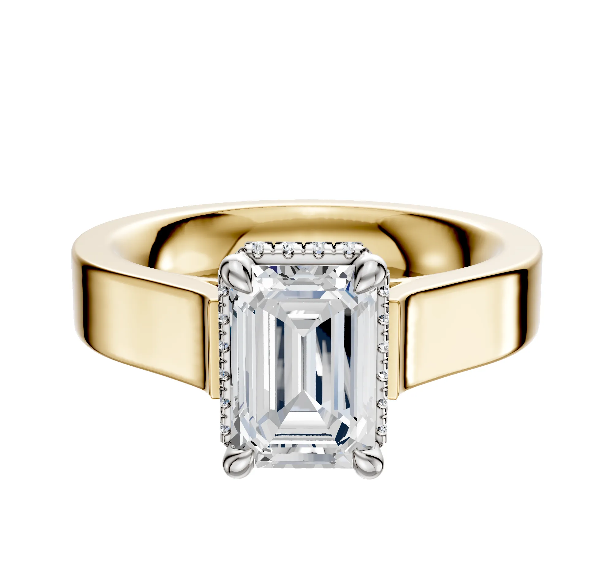 18K Two Tone 4 Prong Collar Cathedral Flat 4.0mm Engagement Ring sold by Promise By Effy