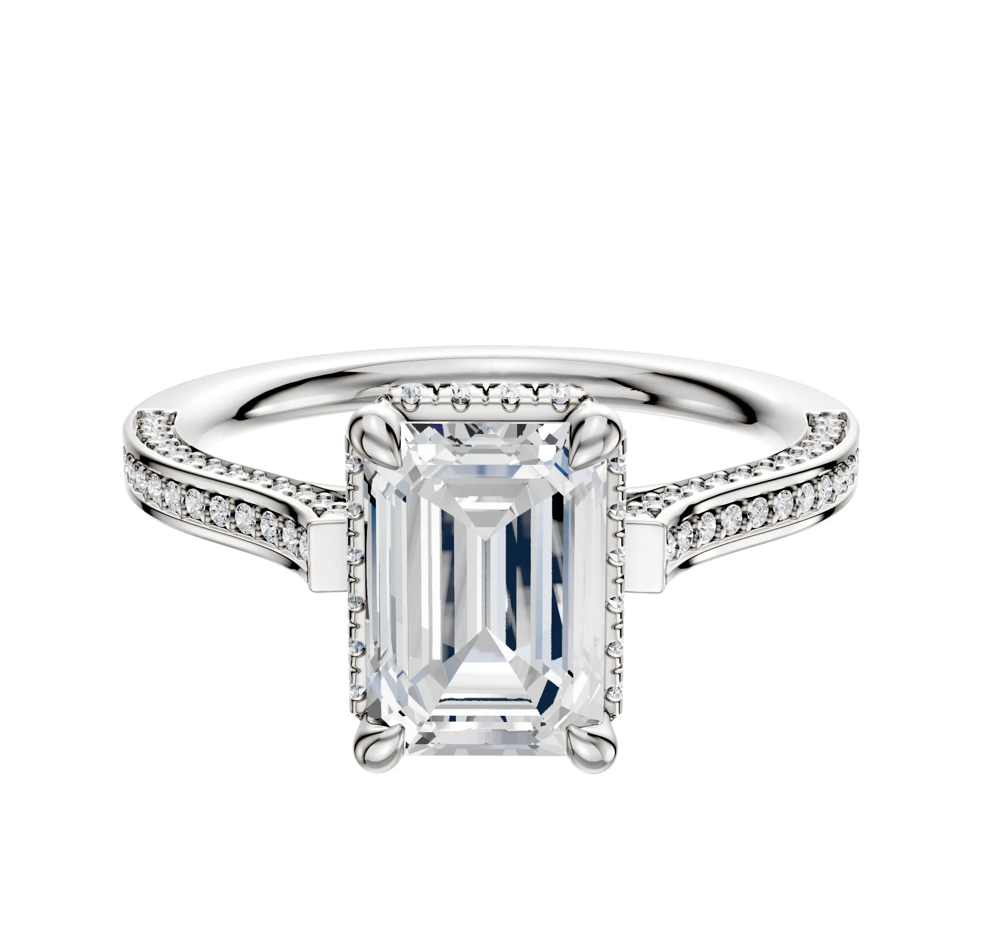 18K White Gold 4 Prong Collar Cathedral Flat 3-Row-Pave 2.0mm Engagement Ring sold by Promise By Effy