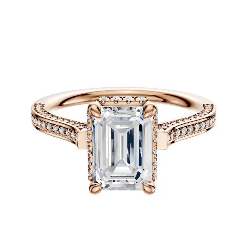 18K Rose Gold 4 Prong Collar Cathedral Flat 3-Row-Pave 2.0mm Engagement Ring sold by Promise By Effy