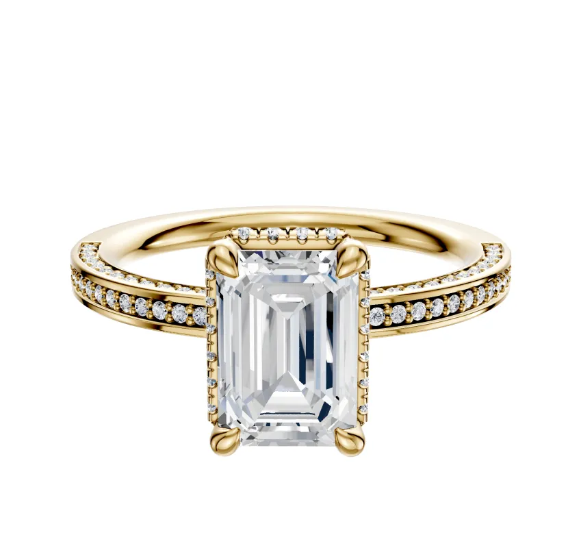 14K Yellow Gold 4 Prong Collar Classic Flat 3-Row-Pave 2.0mm Engagement Ring sold by Promise By Effy