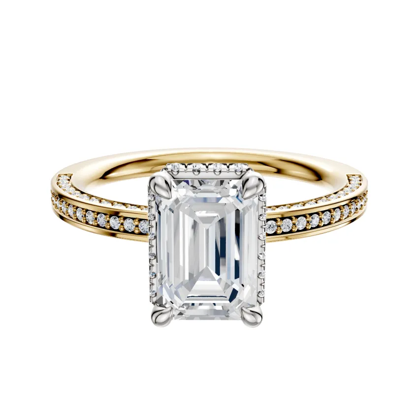 14K Two Tone 4 Prong Collar Classic Flat 3-Row-Pave 2.0mm Engagement Ring sold by Promise By Effy