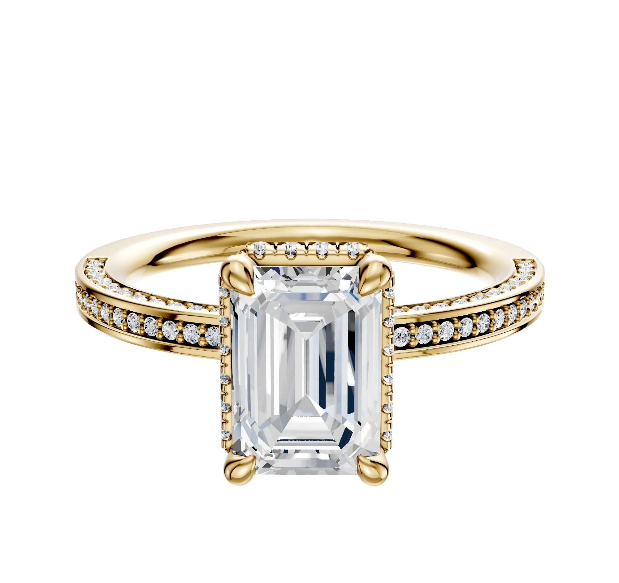 18K Yellow Gold 4 Prong Collar Classic Flat 3-Row-Pave 2.0mm Engagement Ring sold by Promise By Effy