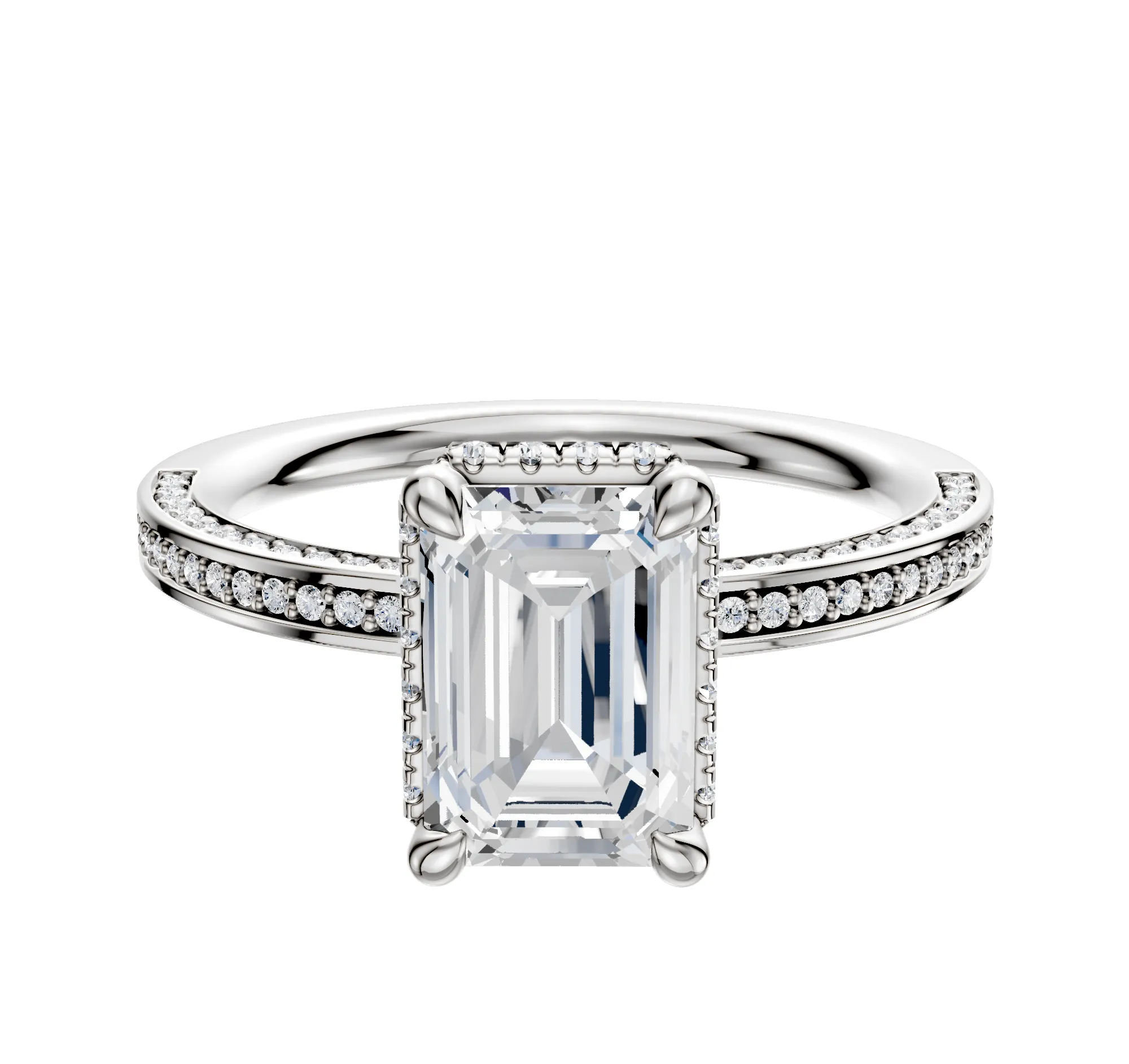 18K White Gold 4 Prong Collar Classic Flat 3-Row-Pave 2.0mm Engagement Ring sold by Promise By Effy