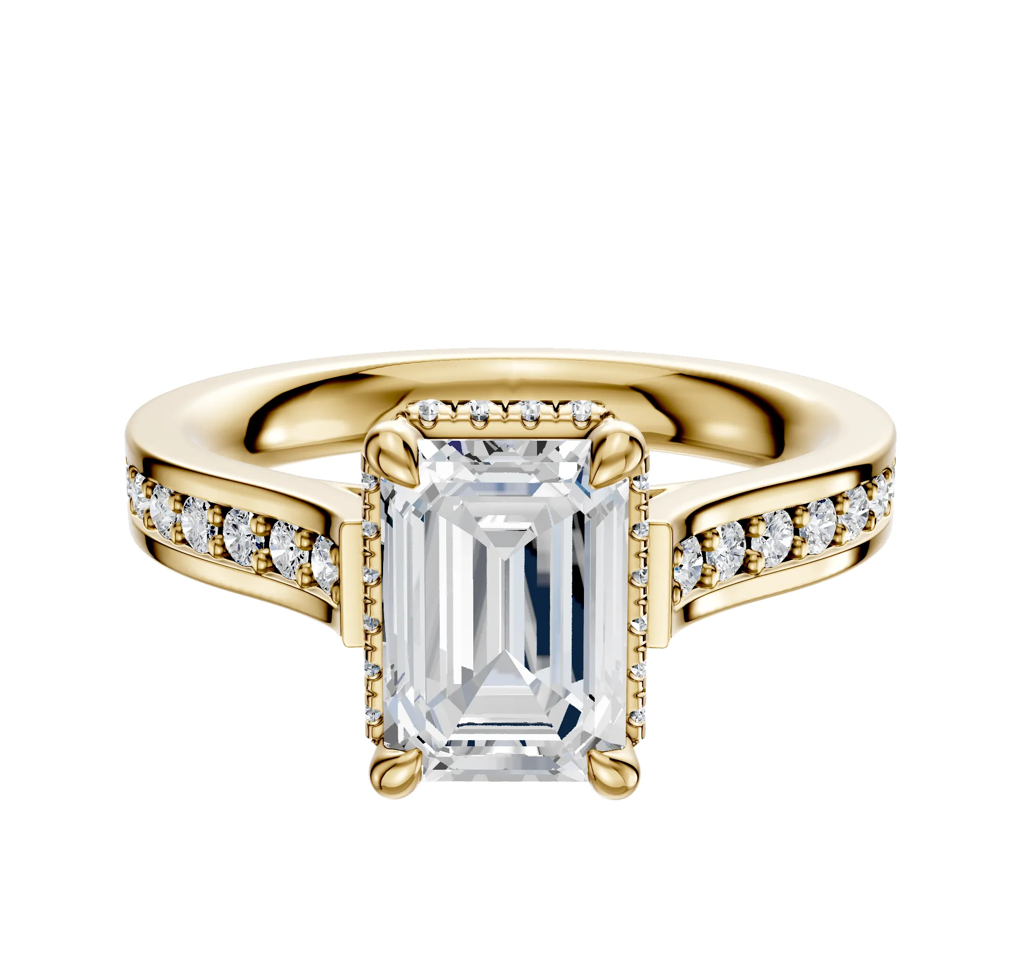 14K Yellow Gold 4 Prong Collar Cathedral Flat 1-Row-Pave 2.5mm Engagement Ring sold by Promise By Effy