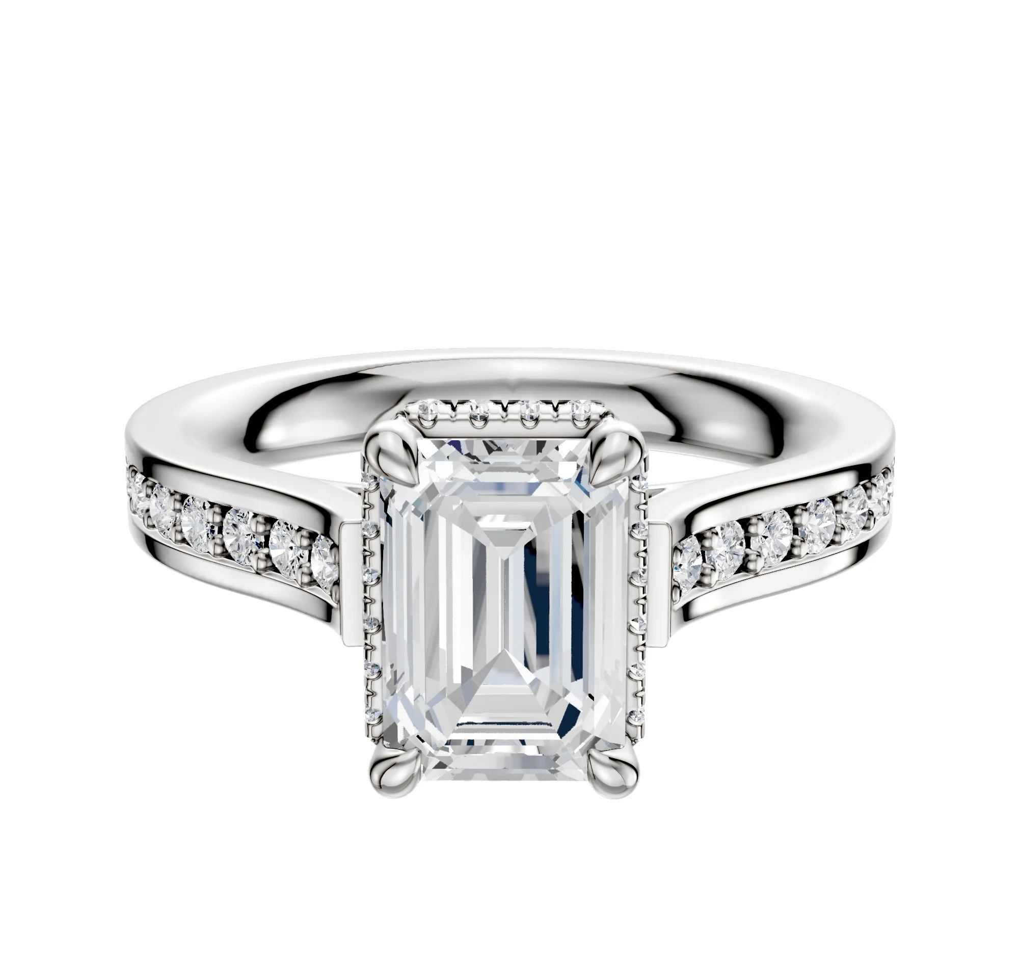 14K White Gold 4 Prong Collar Cathedral Flat 1-Row-Pave 2.5mm Engagement Ring sold by Promise By Effy