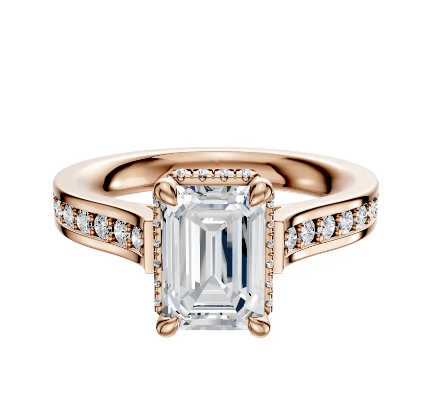 14K Rose Gold 4 Prong Collar Cathedral Flat 1-Row-Pave 2.5mm Engagement Ring made by Promise By Effy