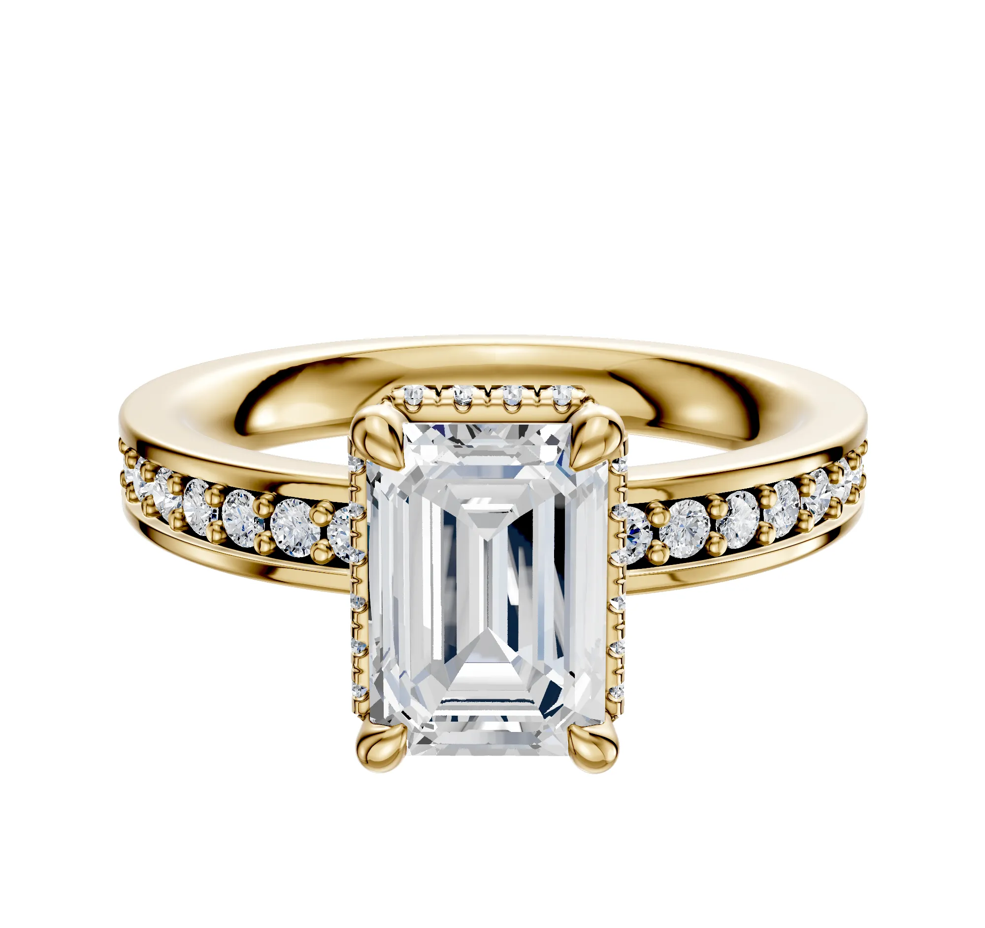 14K Yellow Gold 4 Prong Collar Classic Flat 1-Row-Pave 2.5mm Engagement Ring sold by Promise By Effy