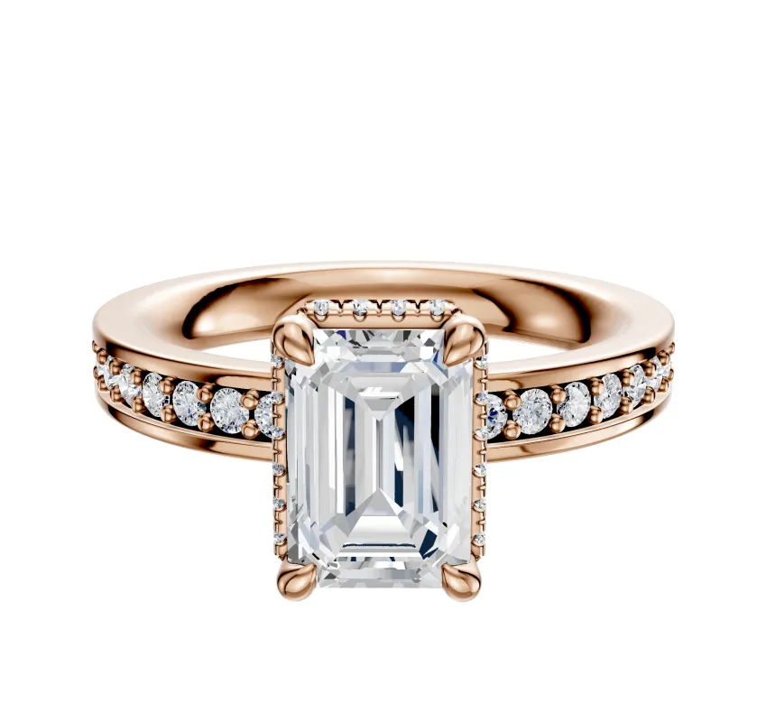 14K Rose Gold 4 Prong Collar Classic Flat 1-Row-Pave 2.5mm Engagement Ring sold by Promise By Effy