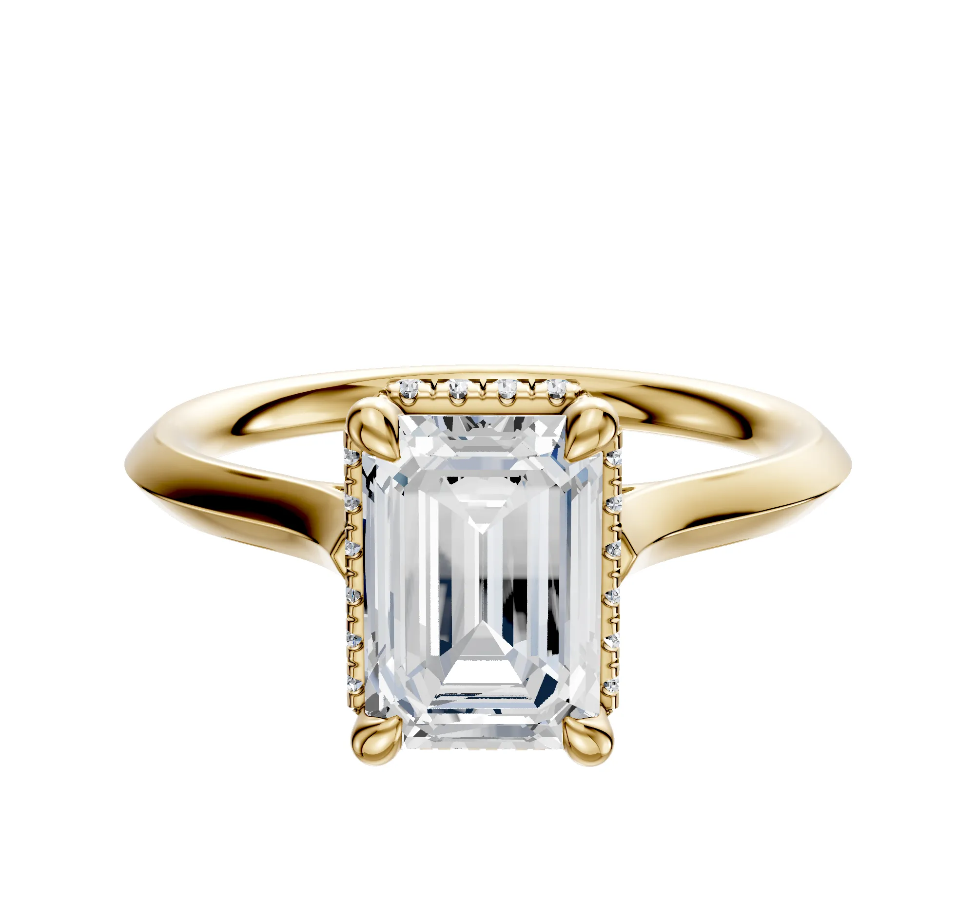 14K Yellow Gold 4 Prong Collar Cathedral Knife Edge 2.0mm Engagement Ring sold by Promise By Effy